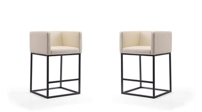 Manhattan Comfort - Embassy Faux Leather Counter Stool with Metal Legs in Cream and Black - Set of 2 - 2-CS011-CR veiw 1