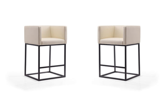 Manhattan Comfort - Embassy Faux Leather Counter Stool with Metal Legs in Cream and Black - Set of 2 - 2-CS011-CR veiw 1