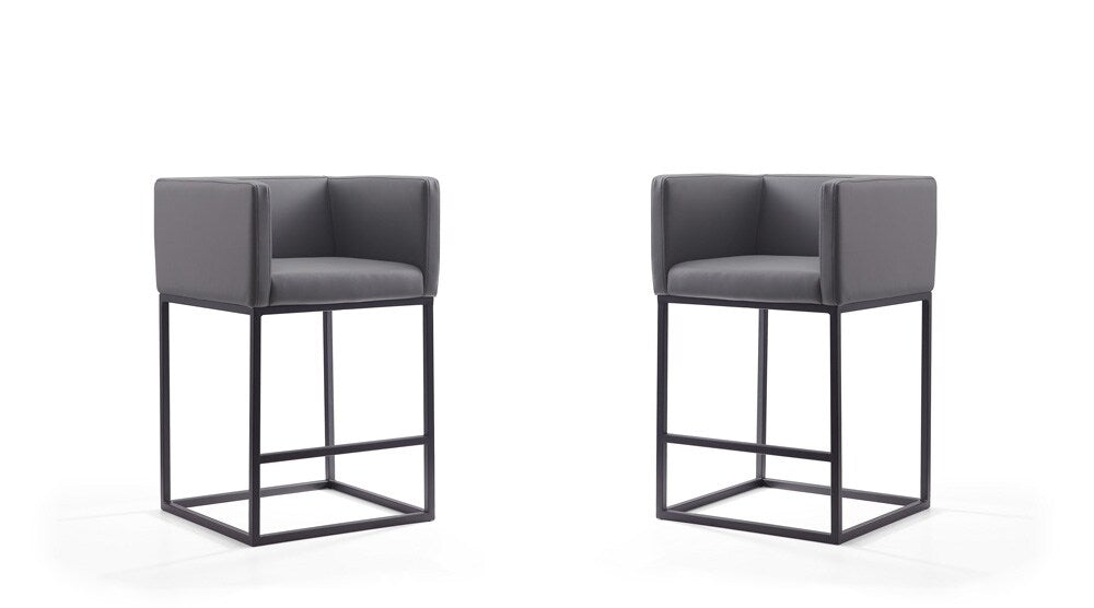 Manhattan Comfort - Embassy Faux Leather Counter Stool with Metal Legs in Grey and Black - Set of 2 - 2-CS011-GY veiw 1