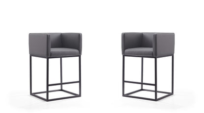 Manhattan Comfort - Embassy Faux Leather Counter Stool with Metal Legs in Grey and Black - Set of 2 - 2-CS011-GY veiw 1