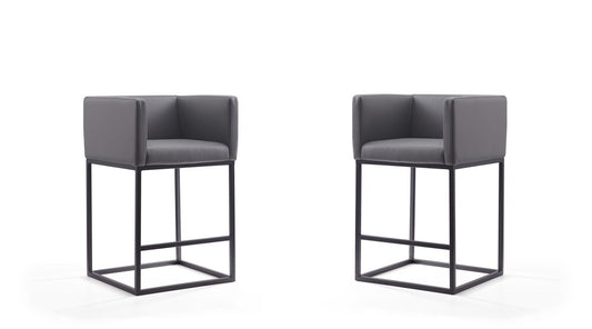 Manhattan Comfort - Embassy Faux Leather Counter Stool with Metal Legs in Grey and Black - Set of 2 - 2-CS011-GY veiw 1