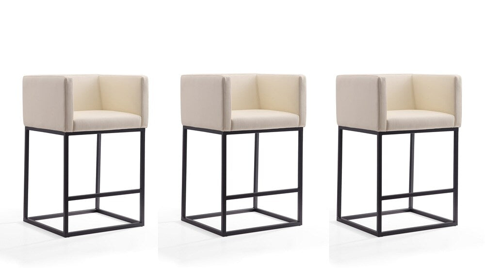 Manhattan Comfort - Embassy Faux Leather Counter Stool with Metal Legs in Cream and Black - Set of 3 - 3-CS011-CR veiw 1