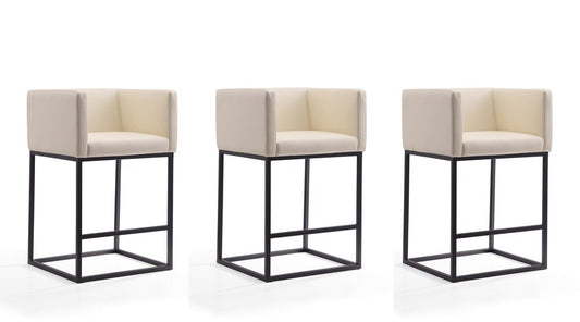 Manhattan Comfort - Embassy Faux Leather Counter Stool with Metal Legs in Cream and Black - Set of 3 - 3-CS011-CR veiw 1