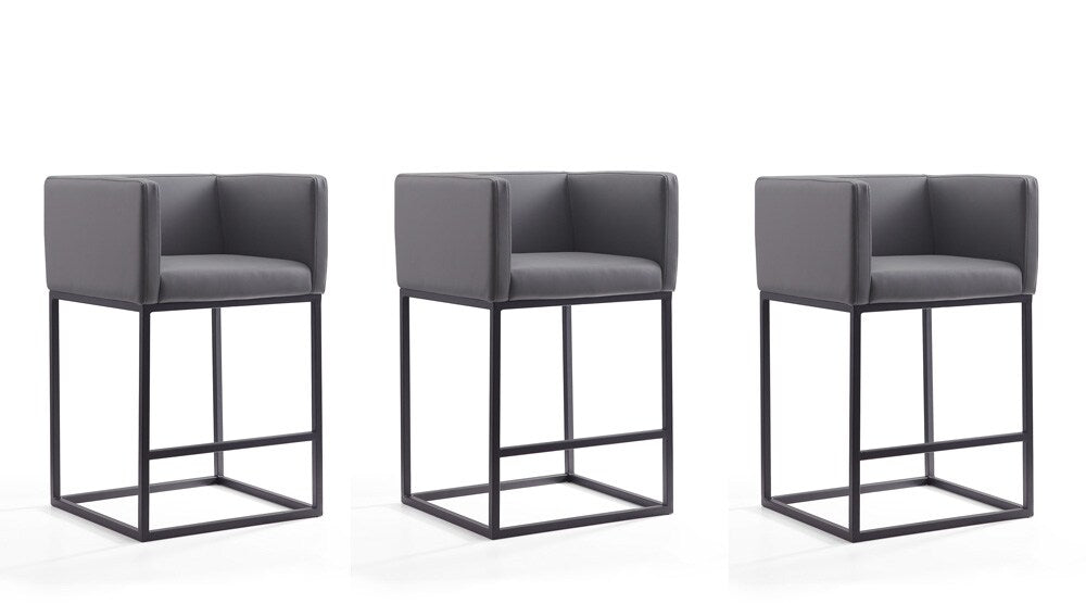 Manhattan Comfort - Embassy Faux Leather Counter Stool with Metal Legs in Grey and Black - Set of 3 - 3-CS011-GY veiw 1