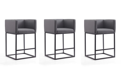 Manhattan Comfort - Embassy Faux Leather Counter Stool with Metal Legs in Grey and Black - Set of 3 - 3-CS011-GY veiw 1