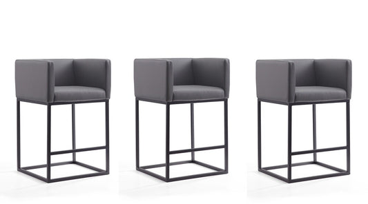 Manhattan Comfort - Embassy Faux Leather Counter Stool with Metal Legs in Grey and Black - Set of 3 - 3-CS011-GY veiw 1