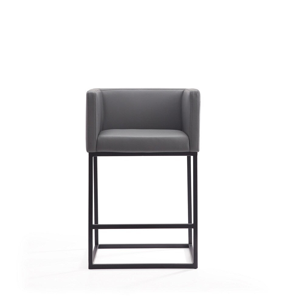 Manhattan Comfort - Embassy Faux Leather Counter Stool with Metal Legs in Grey and Black - Set of 3 - 3-CS011-GY veiw 2