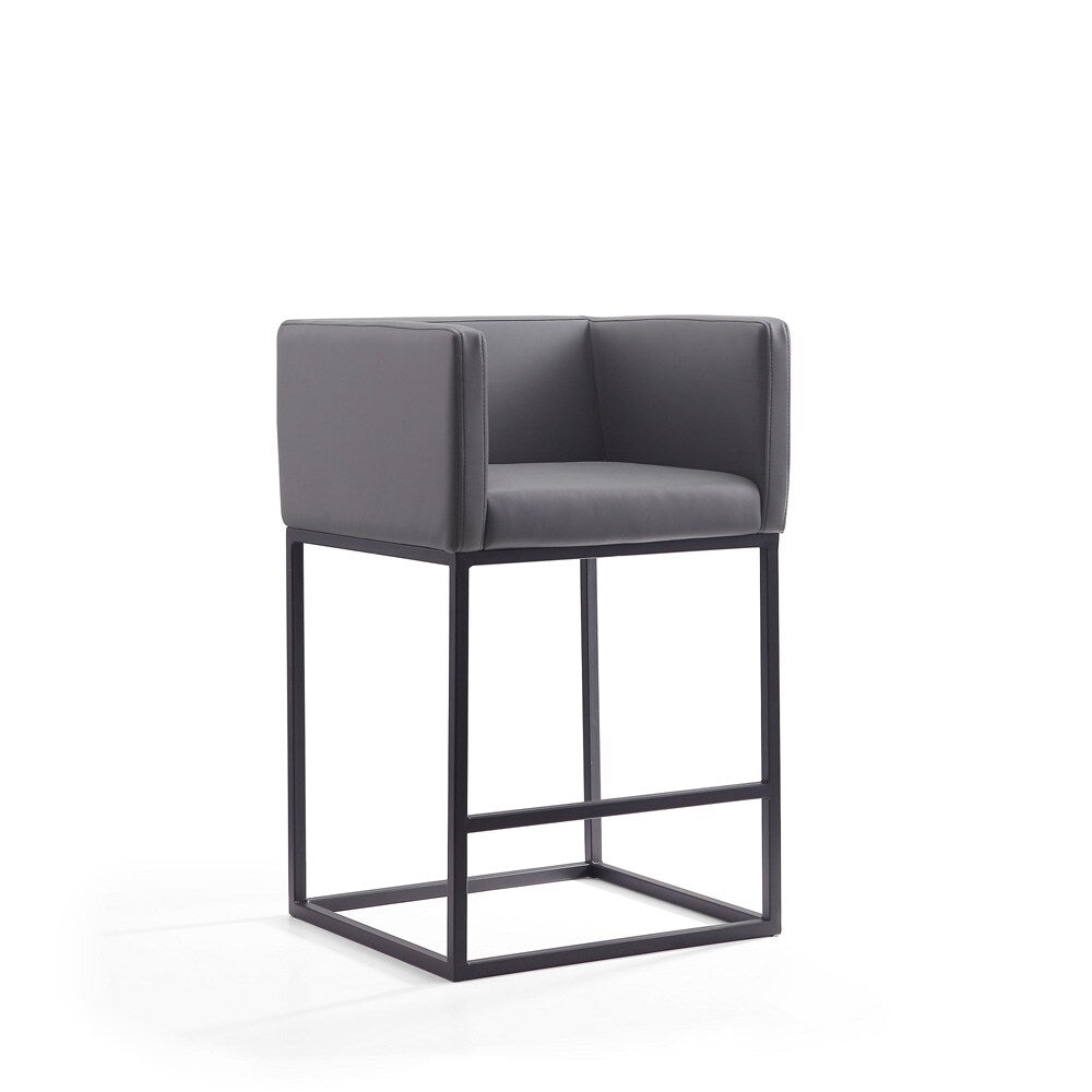 Manhattan Comfort - Embassy Faux Leather Counter Stool with Metal Legs in Grey and Black - Set of 3 - 3-CS011-GY veiw 3