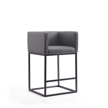 Manhattan Comfort - Embassy Faux Leather Counter Stool with Metal Legs in Grey and Black - Set of 3 - 3-CS011-GY veiw 3