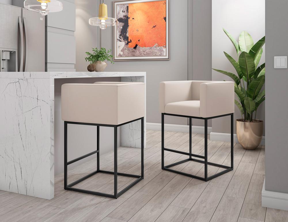 Manhattan Comfort - Embassy Faux Leather Counter Stool with Metal Legs in Cream and Black - CS011-CR veiw 5