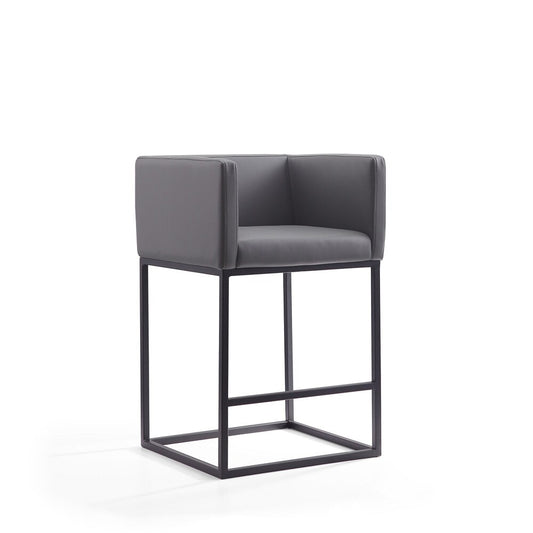 Manhattan Comfort - Embassy Faux Leather Counter Stool with Metal Legs in Grey and Black - CS011-GY veiw 1