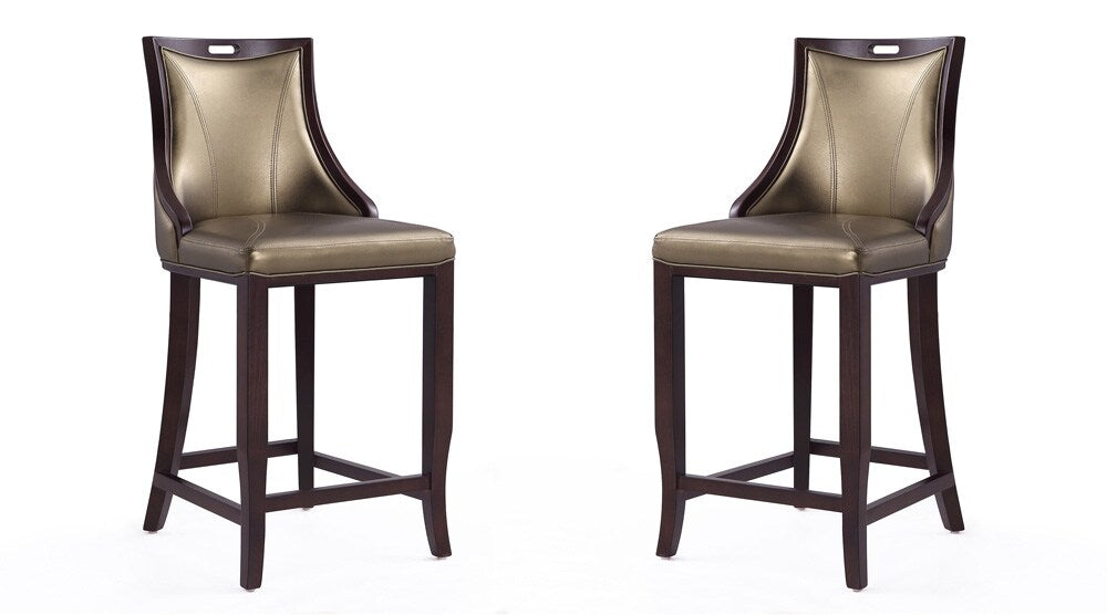 Manhattan Comfort - Emperor Faux Leather Bar Stool with Beech Wood Legs in Bronze and Walnut - Set of 2 - 2-BS008-BZ veiw 1