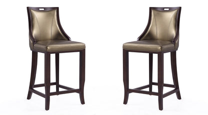 Manhattan Comfort - Emperor Faux Leather Bar Stool with Beech Wood Legs in Bronze and Walnut - Set of 2 - 2-BS008-BZ veiw 1