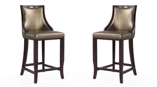 Manhattan Comfort - Emperor Faux Leather Bar Stool with Beech Wood Legs in Bronze and Walnut - Set of 2 - 2-BS008-BZ veiw 1