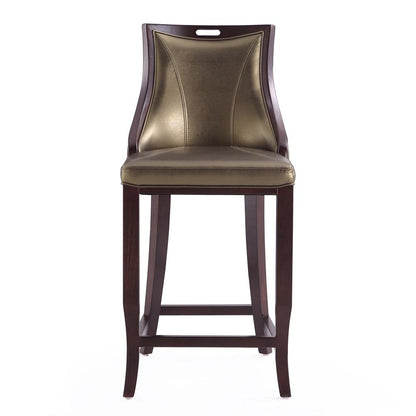 Manhattan Comfort - Emperor Faux Leather Bar Stool with Beech Wood Legs in Bronze and Walnut - Set of 2 - 2-BS008-BZ veiw 2