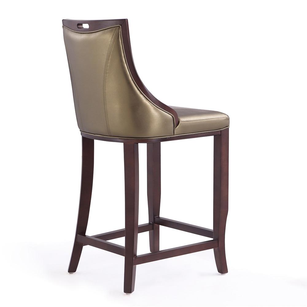 Manhattan Comfort - Emperor Faux Leather Bar Stool with Beech Wood Legs in Bronze and Walnut - Set of 2 - 2-BS008-BZ veiw 4