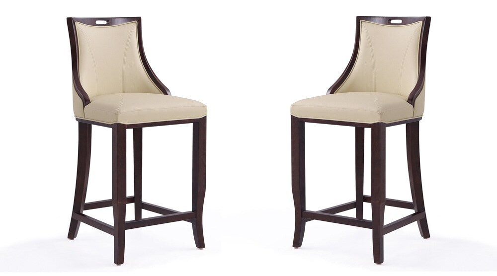 Manhattan Comfort - Emperor Faux Leather Bar Stool with Beech Wood Legs in Cream and Walnut - Set of 2 - 2-BS008-CR veiw 1