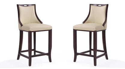 Manhattan Comfort - Emperor Faux Leather Bar Stool with Beech Wood Legs in Cream and Walnut - Set of 2 - 2-BS008-CR veiw 1