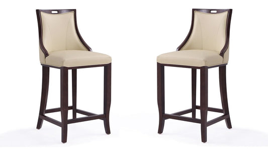Manhattan Comfort - Emperor Faux Leather Bar Stool with Beech Wood Legs in Cream and Walnut - Set of 2 - 2-BS008-CR veiw 1