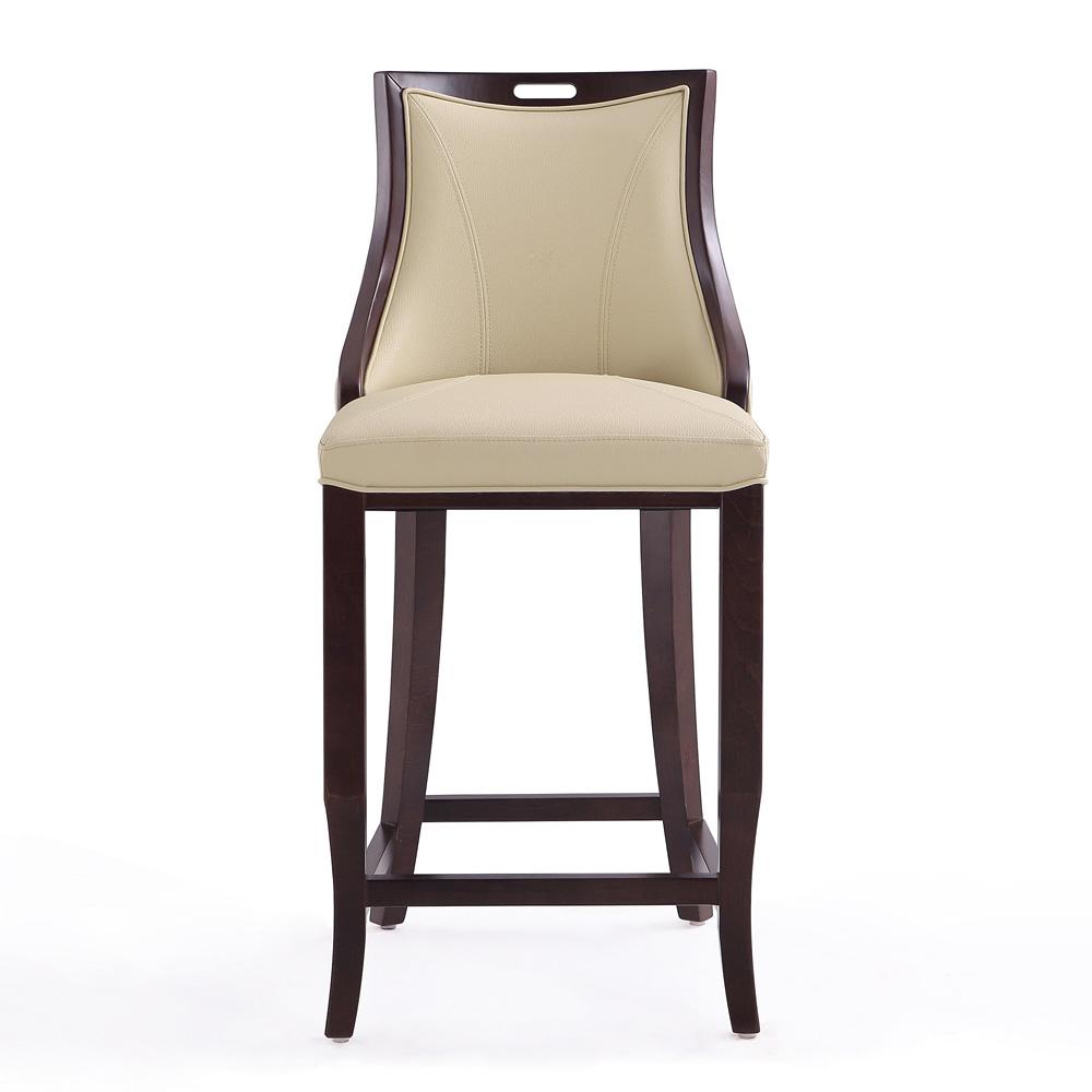 Manhattan Comfort - Emperor Faux Leather Bar Stool with Beech Wood Legs in Cream and Walnut - Set of 2 - 2-BS008-CR veiw 2