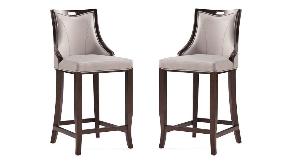 Manhattan Comfort - Emperor Faux Leather Bar Stool with Beech Wood Legs in Light Grey - Set of 2 - 2-BS008-LG veiw 1