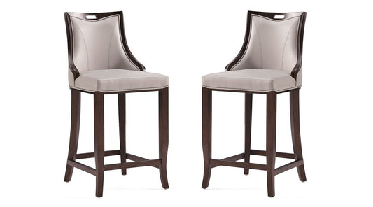 Manhattan Comfort - Emperor Faux Leather Bar Stool with Beech Wood Legs in Light Grey - Set of 2 - 2-BS008-LG veiw 1