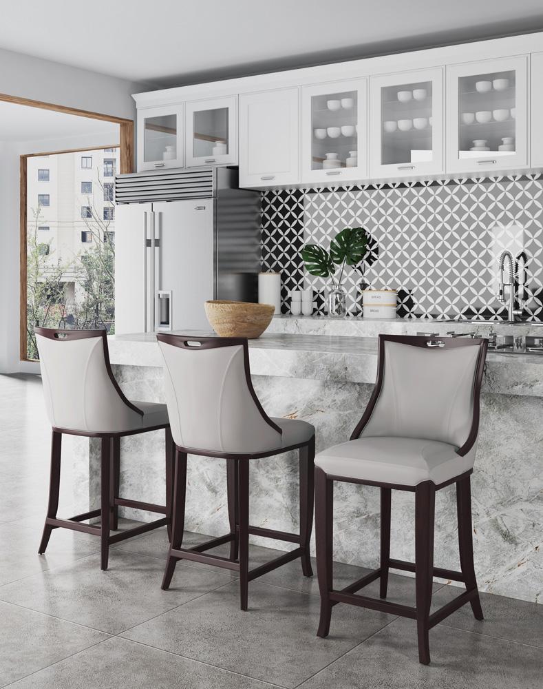 Manhattan Comfort - Emperor Faux Leather Bar Stool with Beech Wood Legs in Light Grey - Set of 2 - 2-BS008-LG veiw 10