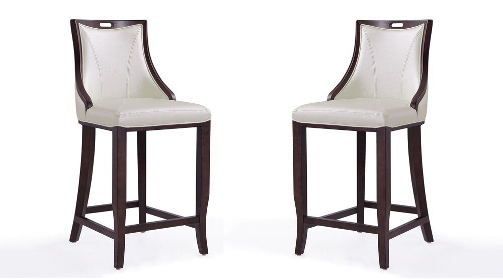 Manhattan Comfort - Emperor Faux Leather Bar Stool with Beech Wood Legs in Pearl White and Walnut - Set of 2 - 2-BS008-PW veiw 1