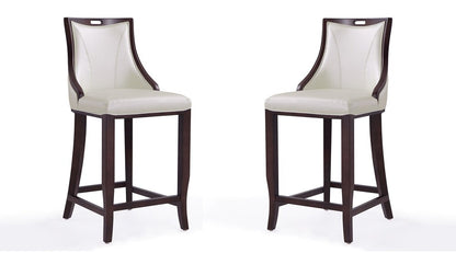 Manhattan Comfort - Emperor Faux Leather Bar Stool with Beech Wood Legs in Pearl White and Walnut - Set of 2 - 2-BS008-PW veiw 1