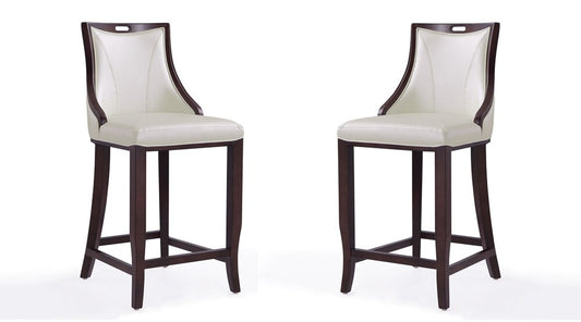 Manhattan Comfort - Emperor Faux Leather Bar Stool with Beech Wood Legs in Pearl White and Walnut - Set of 2 - 2-BS008-PW veiw 1