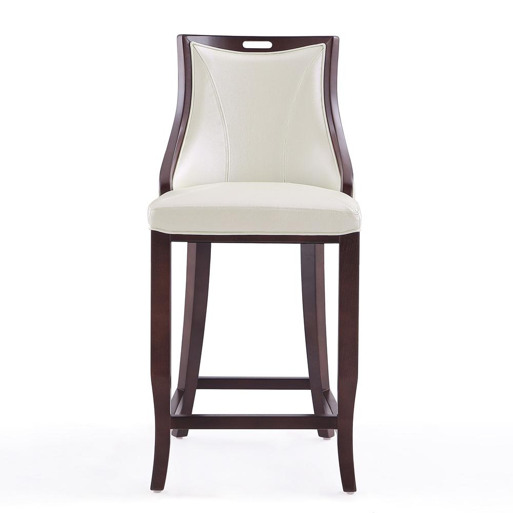 Manhattan Comfort - Emperor Faux Leather Bar Stool with Beech Wood Legs in Pearl White and Walnut - Set of 2 - 2-BS008-PW veiw 2