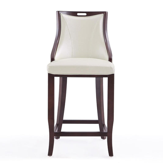 Manhattan Comfort - Emperor Faux Leather Bar Stool with Beech Wood Legs in Pearl White and Walnut - Set of 2 - 2-BS008-PW veiw 2