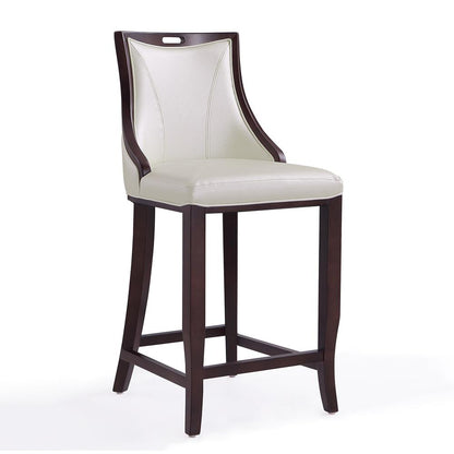 Manhattan Comfort - Emperor Faux Leather Bar Stool with Beech Wood Legs in Pearl White and Walnut - Set of 2 - 2-BS008-PW veiw 3