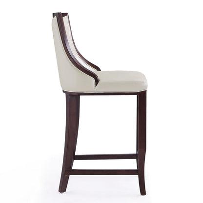 Manhattan Comfort - Emperor Faux Leather Bar Stool with Beech Wood Legs in Pearl White and Walnut - Set of 2 - 2-BS008-PW veiw 5