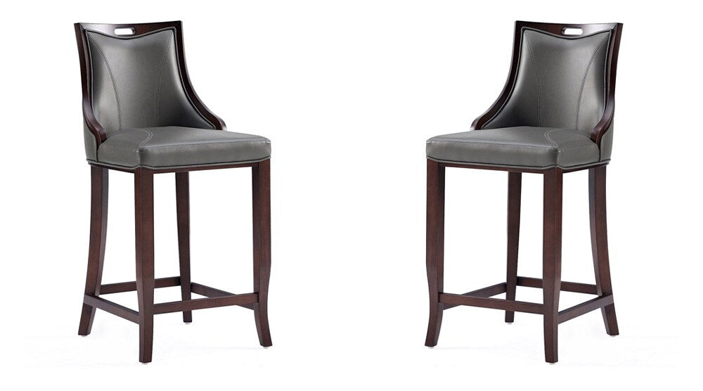 Manhattan Comfort - Emperor Faux Leather Bar Stool with Beech Wood Legs in Pebble Grey - Set of 2 - 2-BS008-PE veiw 1