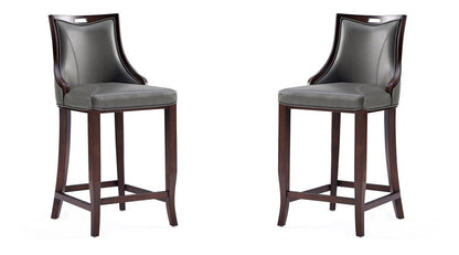 Manhattan Comfort - Emperor Faux Leather Bar Stool with Beech Wood Legs in Pebble Grey - Set of 2 - 2-BS008-PE veiw 1