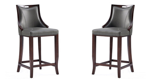 Manhattan Comfort - Emperor Faux Leather Bar Stool with Beech Wood Legs in Pebble Grey - Set of 2 - 2-BS008-PE veiw 1
