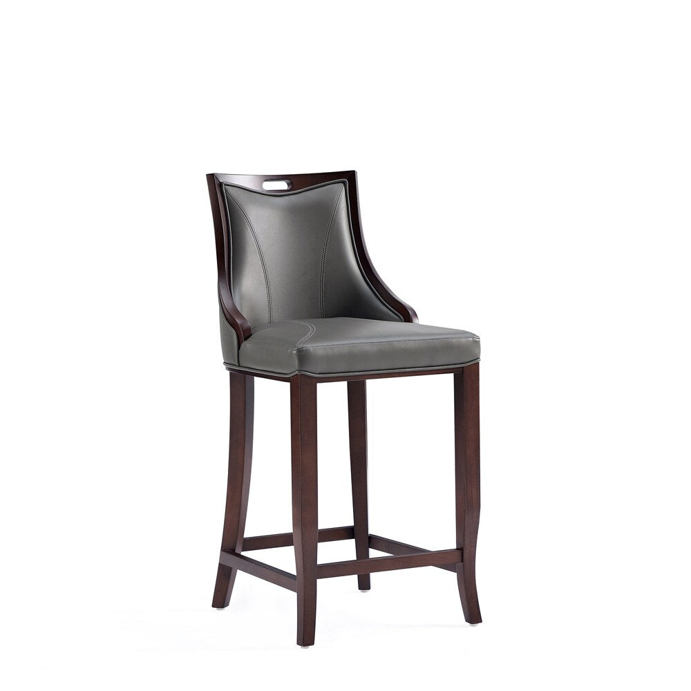 Manhattan Comfort - Emperor Faux Leather Bar Stool with Beech Wood Legs in Pebble Grey - Set of 2 - 2-BS008-PE veiw 3