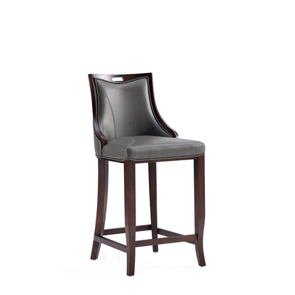 Manhattan Comfort - Emperor Faux Leather Bar Stool with Beech Wood Legs in Pebble Grey - Set of 2 - 2-BS008-PE veiw 3