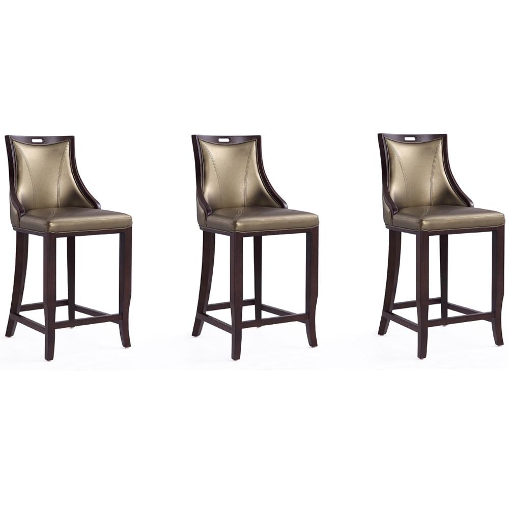 Manhattan Comfort - Emperor Faux Leather Bar Stool with Beech Wood Legs in Bronze and Walnut - Set of 3 - 3-BS008-BZ veiw 1