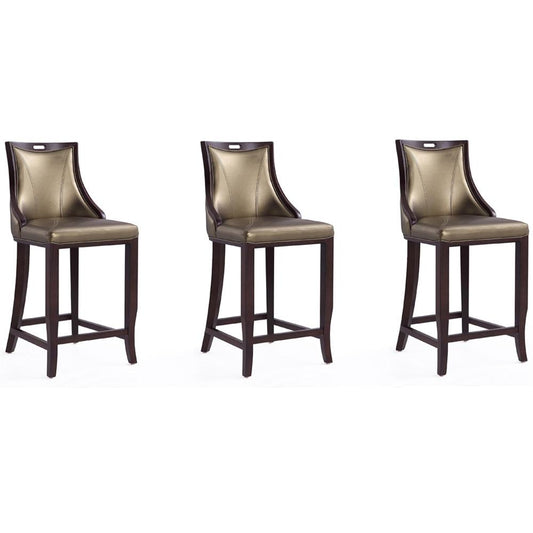 Manhattan Comfort - Emperor Faux Leather Bar Stool with Beech Wood Legs in Bronze and Walnut - Set of 3 - 3-BS008-BZ veiw 1
