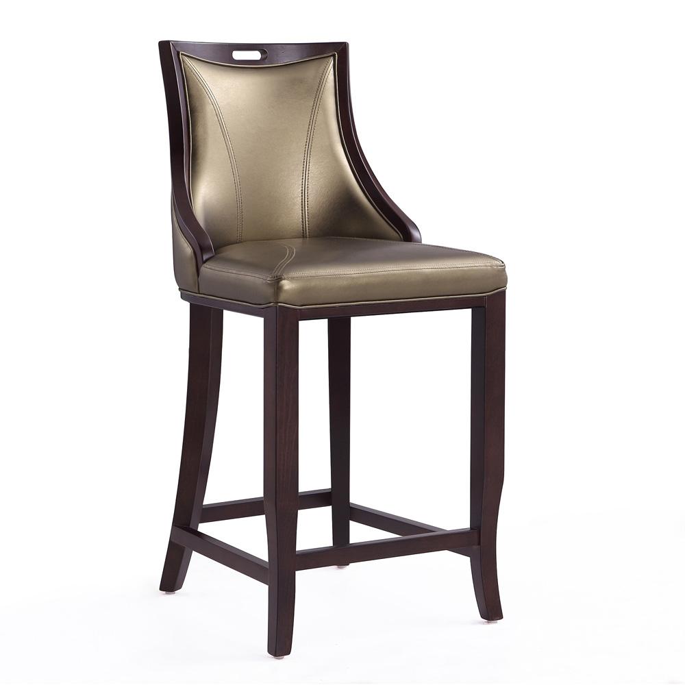Manhattan Comfort - Emperor Faux Leather Bar Stool with Beech Wood Legs in Bronze and Walnut - Set of 3 - 3-BS008-BZ veiw 3