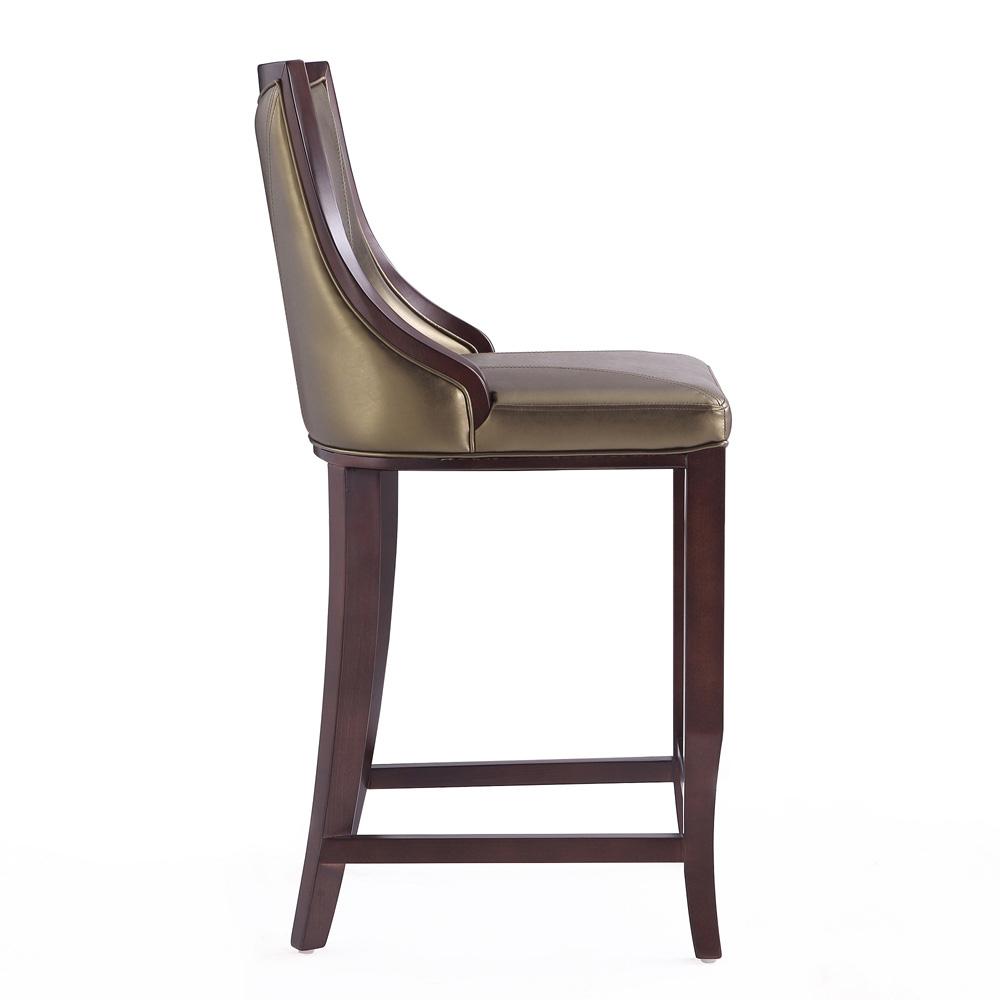 Manhattan Comfort - Emperor Faux Leather Bar Stool with Beech Wood Legs in Bronze and Walnut - Set of 3 - 3-BS008-BZ veiw 5