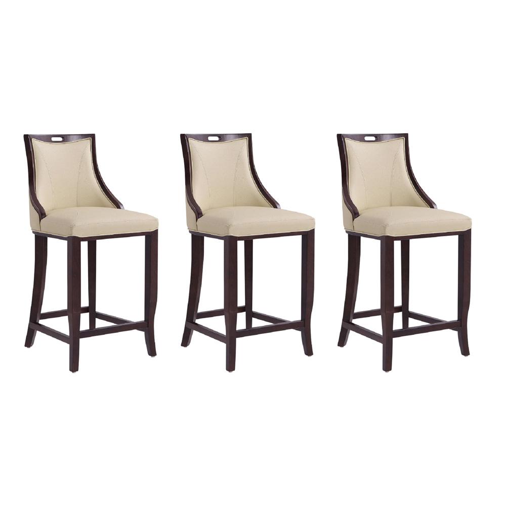 Manhattan Comfort - Emperor Faux Leather Bar Stool with Beech Wood Legs in Cream and Walnut - Set of 3 - 3-BS008-CR veiw 1