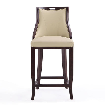 Manhattan Comfort - Emperor Faux Leather Bar Stool with Beech Wood Legs in Cream and Walnut - Set of 3 - 3-BS008-CR veiw 2