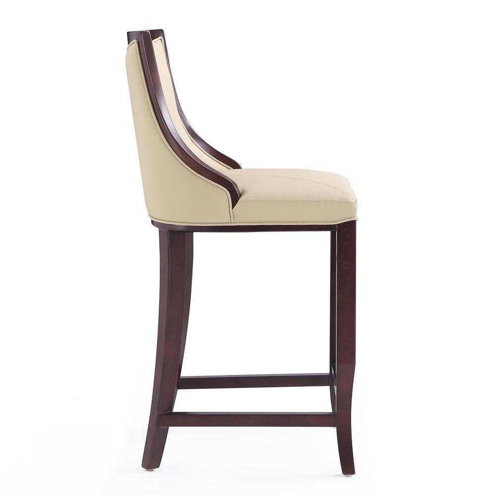 Manhattan Comfort - Emperor Faux Leather Bar Stool with Beech Wood Legs in Cream and Walnut - Set of 3 - 3-BS008-CR veiw 5
