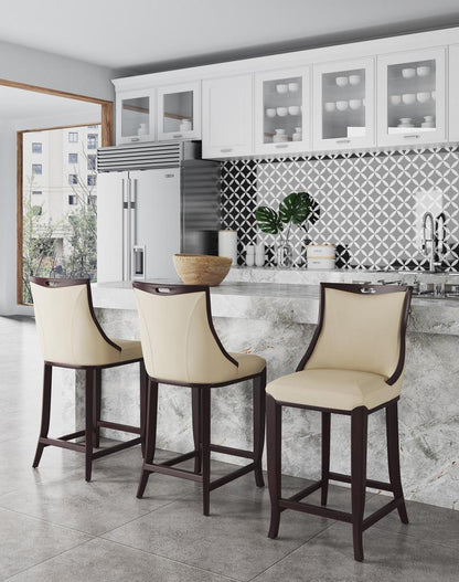 Manhattan Comfort - Emperor Faux Leather Bar Stool with Beech Wood Legs in Cream and Walnut - Set of 3 - 3-BS008-CR veiw 7