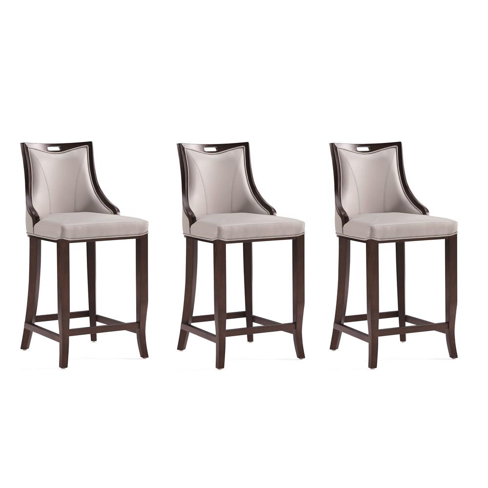 Manhattan Comfort - Emperor Faux Leather Bar Stool with Beech Wood Legs in Light Grey - Set of 3 - 3-BS008-LG veiw 1