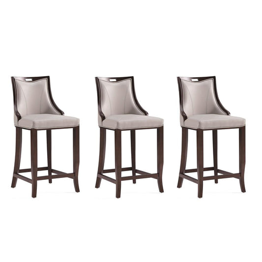 Manhattan Comfort - Emperor Faux Leather Bar Stool with Beech Wood Legs in Light Grey - Set of 3 - 3-BS008-LG veiw 1