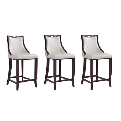 Manhattan Comfort - Emperor Faux Leather Bar Stool with Beech Wood Legs in Pearl White and Walnut - Set of 3 - 3-BS008-PW veiw 1
